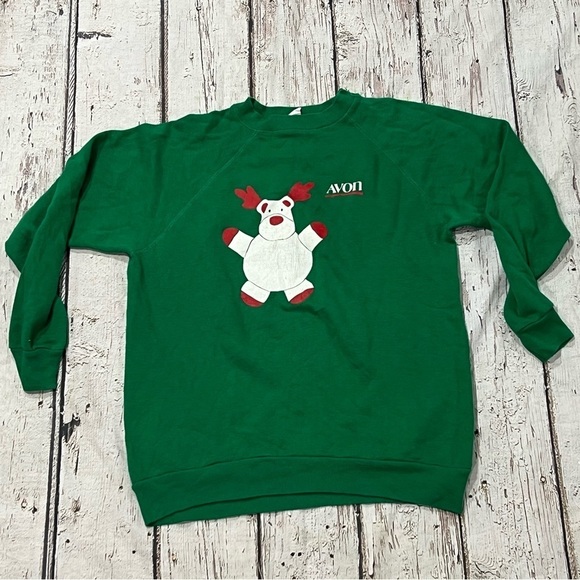 Vintage 1980s Avon Deer Christmas Holiday 80s Pullover Crewneck Sweatshirt - Picture 1 of 5
